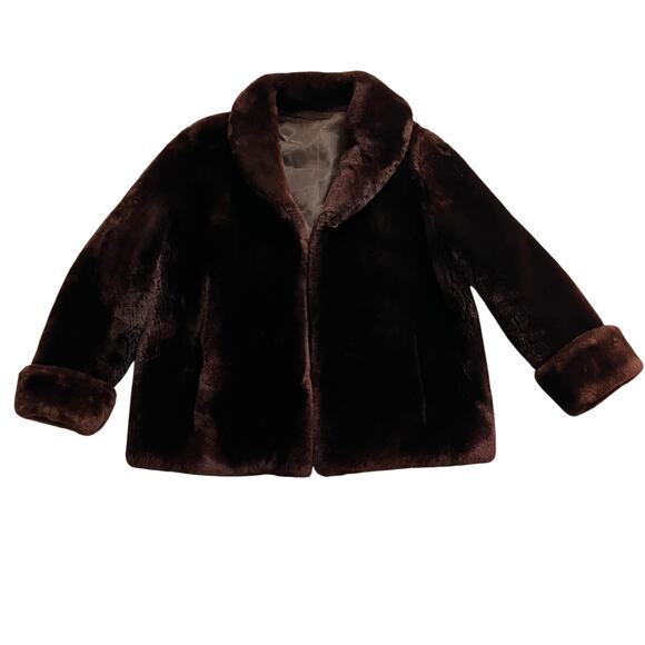 Vintage Chocolate Brown Fur Coat Short Collared Long Sleeve - Picture 5 of 10
